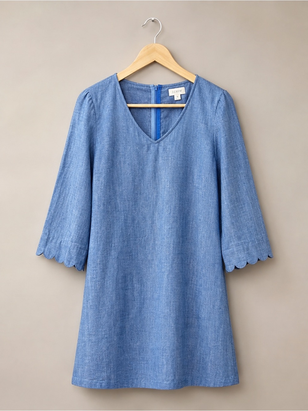 J. Crew Chambray Dress w/ Scalloped Sleeve